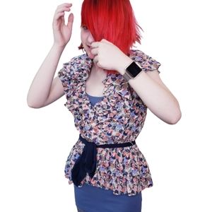 H & M ruffle top navy belt